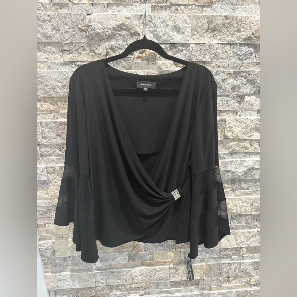 R&M Richards Black Blouse with Rhinestone Accent size XL